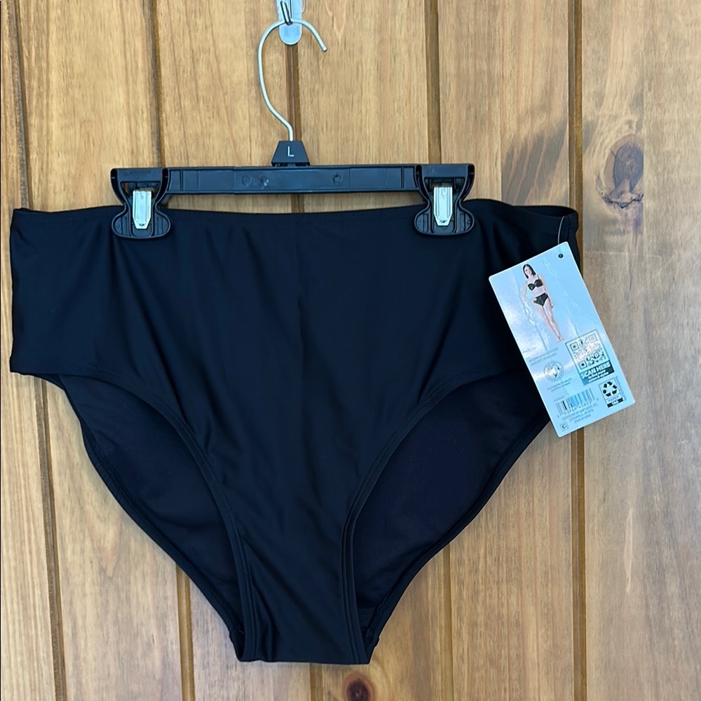 Black High-Cut Bikini Bottoms with Full Coverage